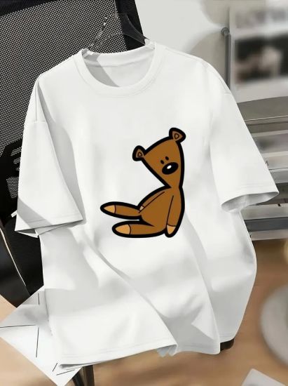 Baskılı Oversize Bisiklet Yaka T-shirt - Beyaz resmi